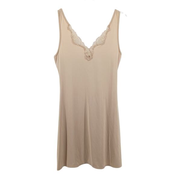 Bali Studio Nude Lace Trim Slip Dress Womens SM Minimalist Y2K Neutral Ballet - Picture 1 of 7